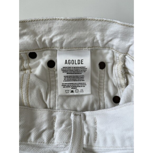 AGOLDE Parker Long Jean Shorts 25 Raw Hem White Denim Organic Cotton Button Fly - Picture 8 of 10